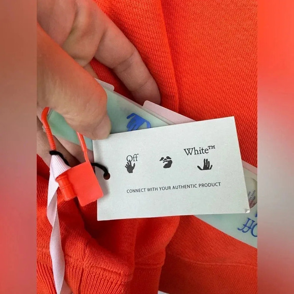 Off-White Virgil Abloh Black Logo Hand Signs Orange Hoodie XL Deadstock 2013 - Picture 15 of 16